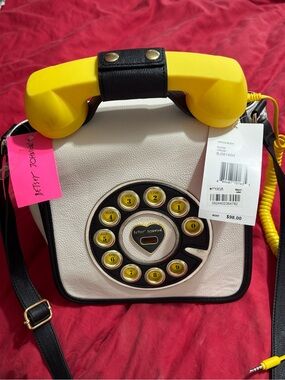 Betsey Johnson White Phone Crossbody Bag with Yellow Handset